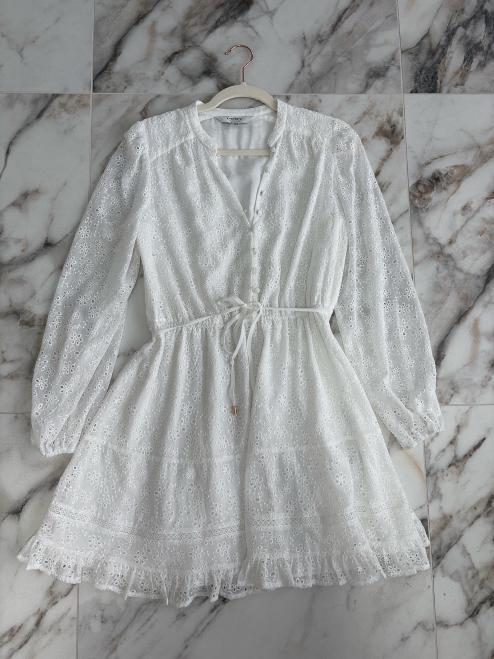 Ever New Katrina Lace Skater Mini Dress White Eyelet | Size 6 Summer Cottagecore - Picture 7 of 9
